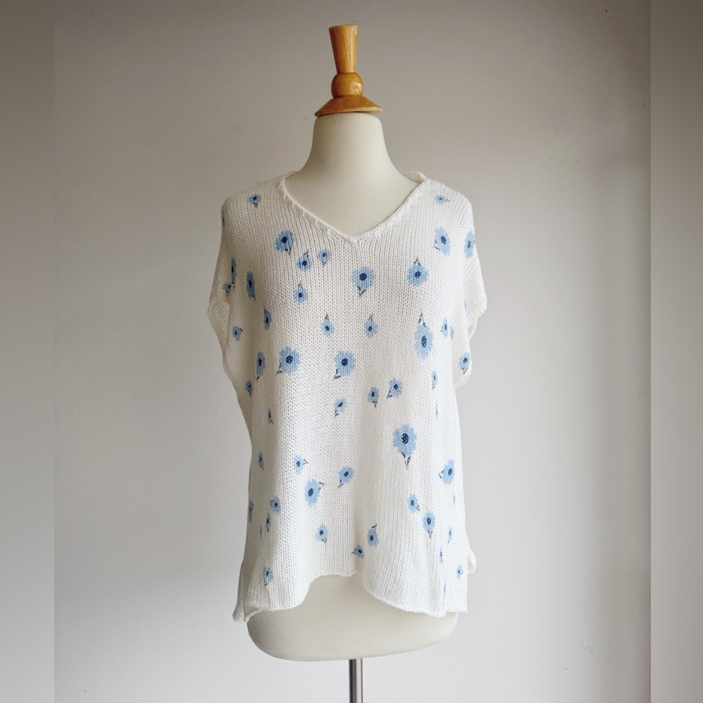 Wooden Ships Floral Open Knit Sweater XS/S Cotton Blend